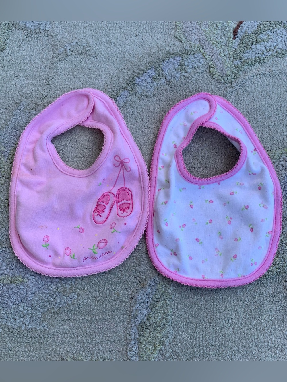 Adorable pink and white coquette girl bibs duo